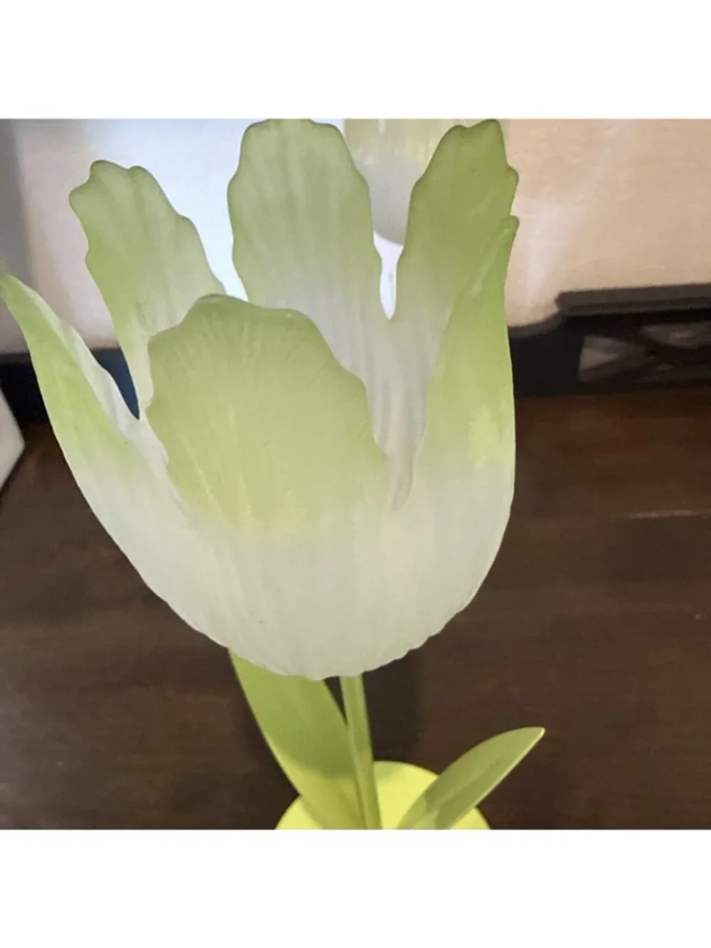 Vtg Lime - Yellow Frosted Tulip Flower Votive Tea Light Candle Holders Glass Mtl